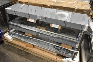 Hatco GRHD-4PD white granite stainless steel dual shelf merchandiser, new with glass damage, 58.5", 120/208V, 1 phase.