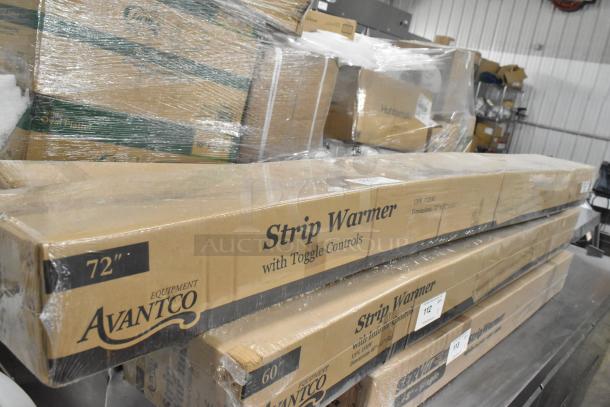 Brand new Avantco 177SW72T 72" high wattage strip warmer, scratch and dent, with on/off toggle controls, 120V, 1 phase.