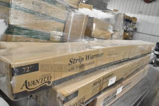 Brand new Avantco 177SW72T 72" high wattage strip warmer, scratch and dent, with on/off toggle controls, 120V, 1 phase.