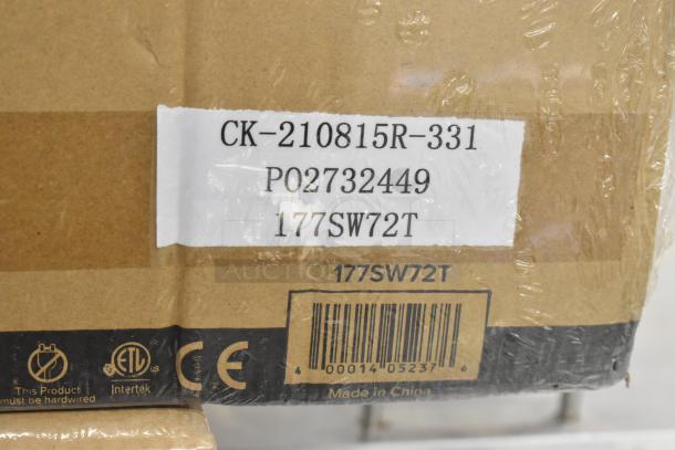 Brand new Avantco 177SW72T strip warmer box with visible model number, barcode, and certification marks. 72", 120V.