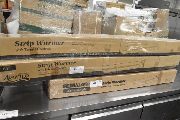 Brand new Avantco 177SW60INCP 60" Strip Warmer with adjustable infinite control. 120V, 1 phase. Packaging intact.