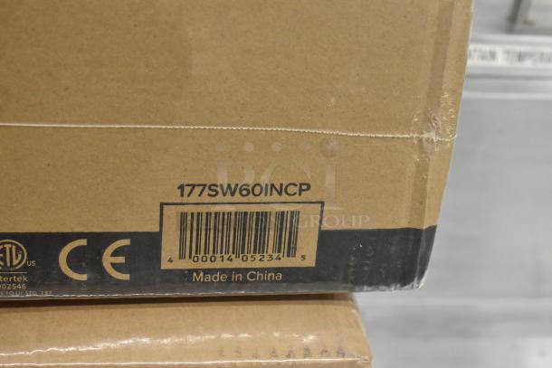 Alt text: New Avantco 177SW60INCP 60" strip warmer box with cords, adjustable control, 120V, scratch and dent, made in China.