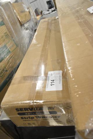 Brand new ServIt 423SWI42 stainless steel 42" strip warmer, high wattage, infinite controls, 120V, sealed box.