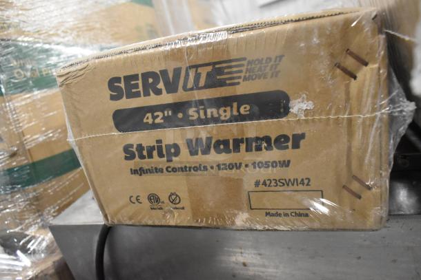 Brand new ServIt 423SWI42 stainless steel 42" strip warmer, high wattage, infinite controls, 120V, in original box.