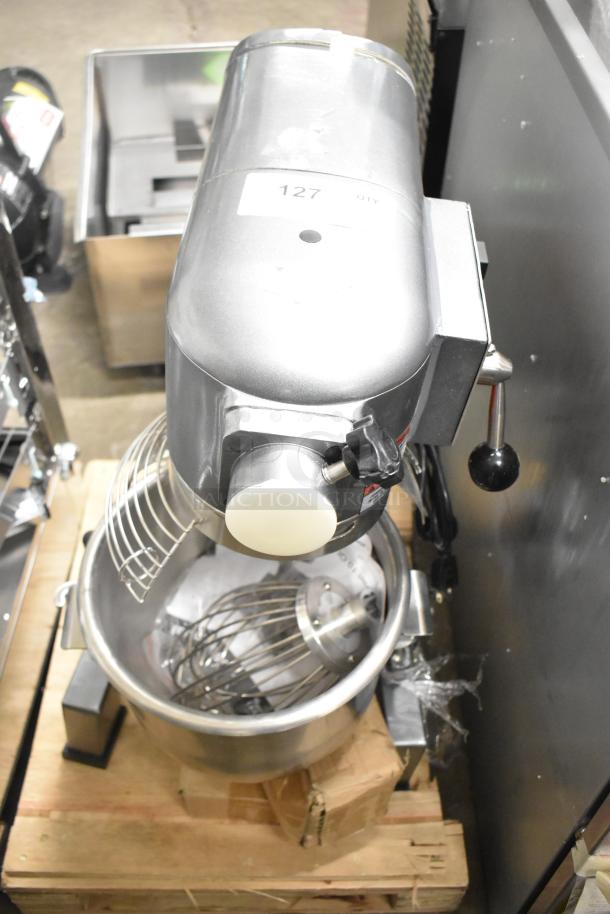 Avantco 177MX10H 10-Quart Planetary Dough Mixer, new scratch and dent, includes mixing bowl, bowl guard, whisk attachment.