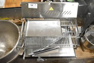 Brand new ServIt 423HDM26SA 26" countertop heated display case, 3 shelves, sliding doors, visible broken glass, 120V, 1 phase.