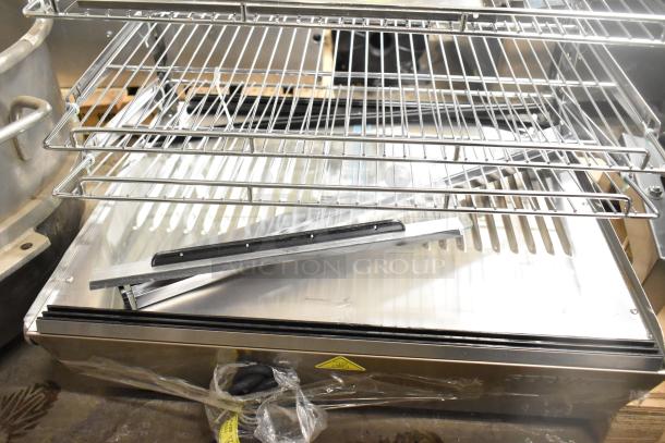 ServIt 423HDM26SA heated display case, 3 shelves, sliding doors, new with broken glass, 120V, 1 phase.