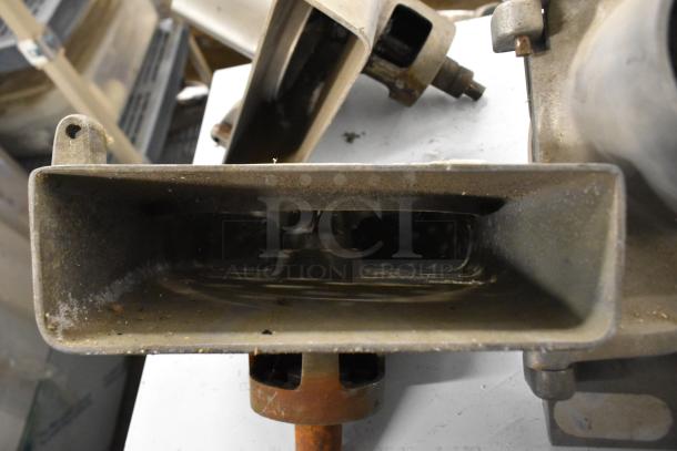 3 Pelican Head Slicers, one missing front, one missing blade, metal construction, used condition, auction lot.