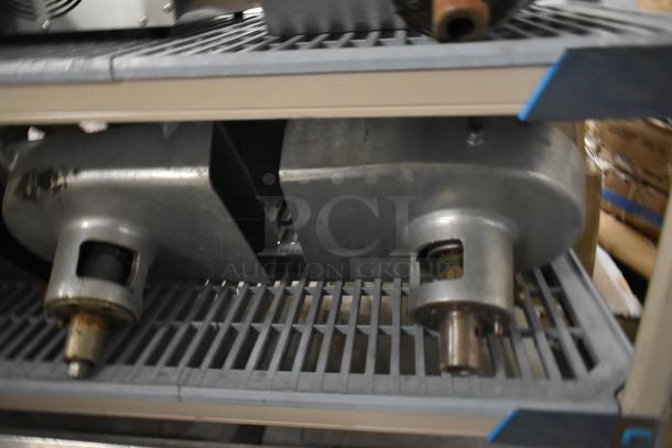 4 Pelican heads with blades, 2 grating and 2 slicing. No front pieces. Auction lot multipliers apply.