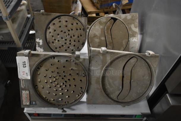4 Pelican heads with blades; 2 grating, 2 slicing, no front pieces. Used condition. Quantity 4 with auction label.