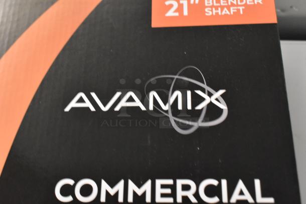 Box for 2024 AvaMix 928IBHD21 heavy-duty immersion blender. Features 21" shaft. Label reads "Commercial." New, scratch and dent.