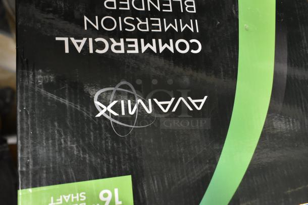 2024 AvaMix 928IBMD16 immersion blender box, 16" medium-duty, 3/4 hp motor, 120V, tested, new with scratches and dents.