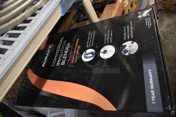 Brand new AvaMix 2024 heavy-duty immersion blender with 10" whisk, 1 1/4 hp motor, variable speed. Includes 1-year warranty.