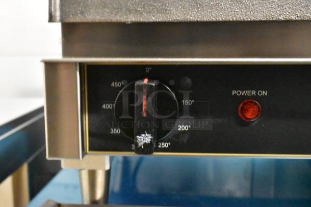 BRAND NEW Star GX20IG sandwich grill, grooved cast iron plates, dual 10" x 10" surfaces, 208/240V, 1 phase, scratch and dent.