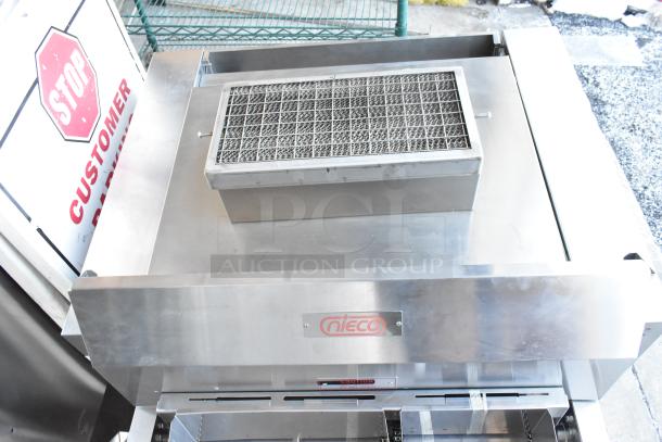 BRAND NEW 2021 Nieco JF93E electric countertop BroilVection conveyor charbroiled burger grill; 208V, 3 phase, stainless steel.