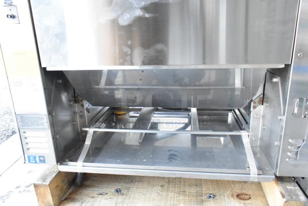 Brand new 2021 Nieco JF93E conveyor charbroiled burger grill, stainless steel, 208V, 3-phase, countertop model.