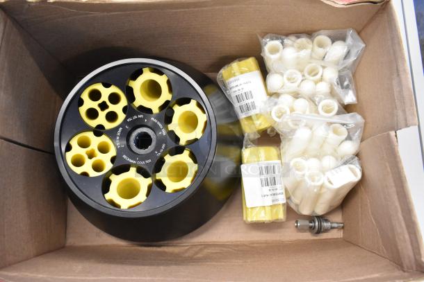 Beckman Coulter Allegra 25R Centrifuge with TA-10-250 Rotor, 356966 Adapters. Includes yellow inserts, new condition.