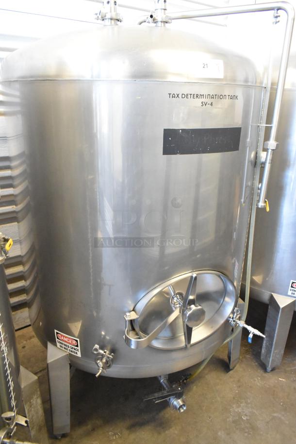 Stainless steel 8.75 BBL beer tax determination tank, features include clear beer functionality and SV-4 marking.