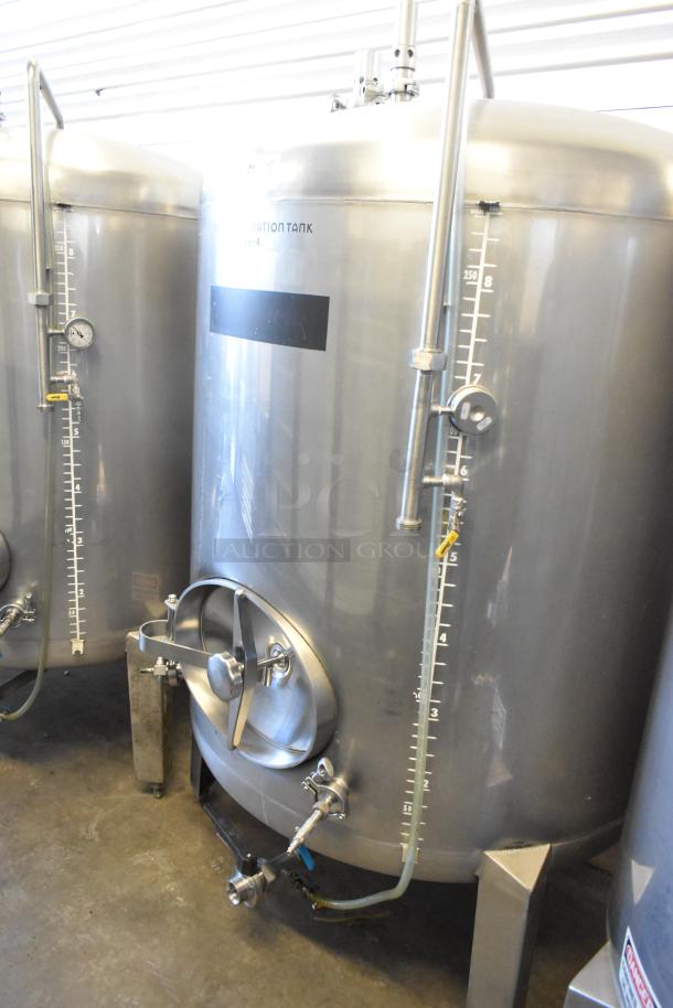 Stainless steel 8.75 BBL, 367-gallon beer tax determination tank in excellent condition with measurement markings.