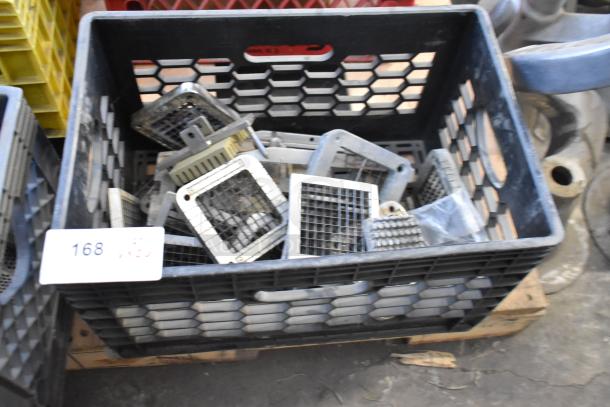 Box containing 26 various blades for vegetable slicers, used condition, various styles and sizes, part of auction lot 168.