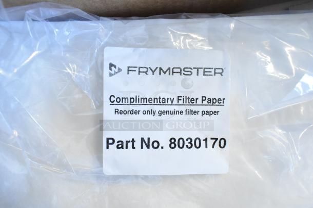 Frymaster complimentary filter paper packaging with part number 8030170 for the 2021 FPPH255CSE commercial fryer.