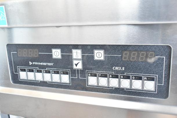 New 2021 Frymaster FPPH255CSE propane fryer control panel. Features filtration system, digital display, and controls.