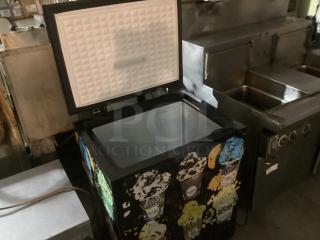Ice Cream Factory Deep Freezer BD-150B-E, 27-¼ x 21 x 33 inches, vibrant design, open lid, good condition.