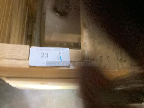 Crated tank, size 48x25x33 inches. Tag reads "23 QTY 1" from PCHAuctions.com. Condition appears intact.