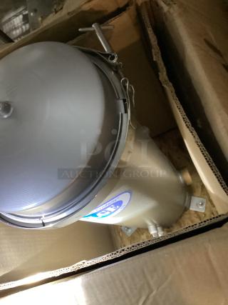 Eldge stainless steel water filtration product, 13x13x33, in packaging. Features sturdy build, visible brand label.