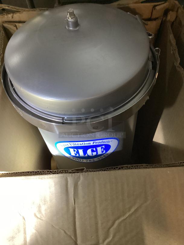 Eldge stainless steel water filtration system, 13x13x33 inches, shown in original packaging with logo label, excellent condition.