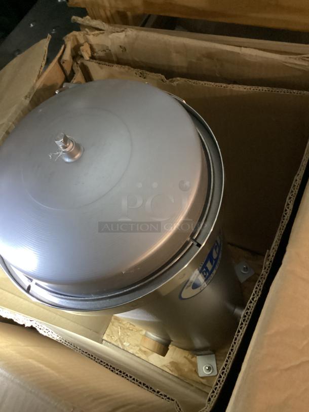 Eldge stainless steel water filtration product, 13x13x33 inches, in original packaging. Features durable construction.