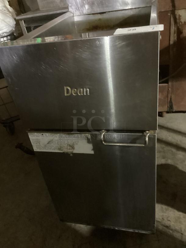 Dean Frymaster SR142GN deep fryer, stainless steel, model SR142GN, measures 16 x 30 x 46 inches, used condition.