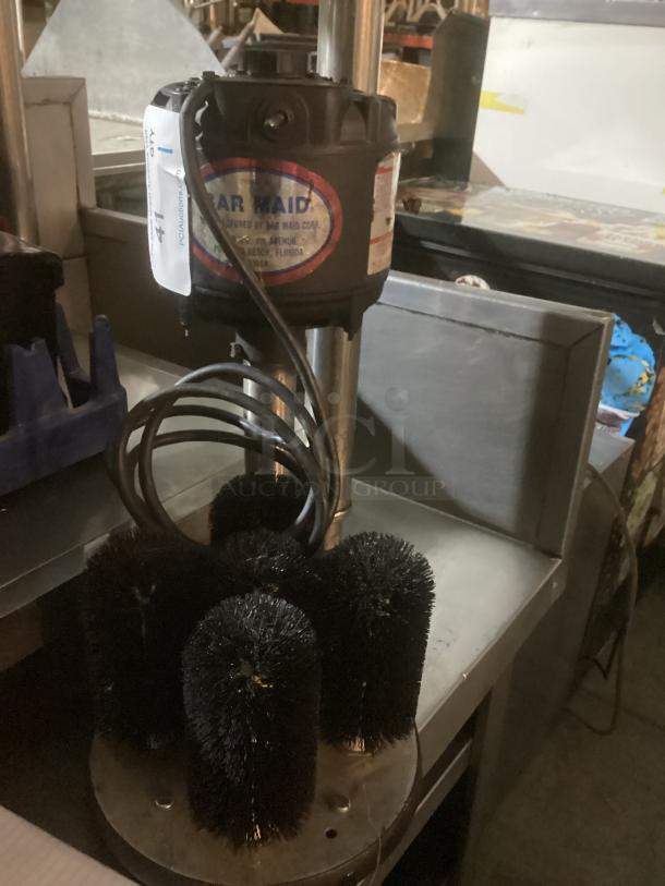 Bar Maid Model #5k158c glass washer, featuring multiple black brushes on a metal base, in used condition.