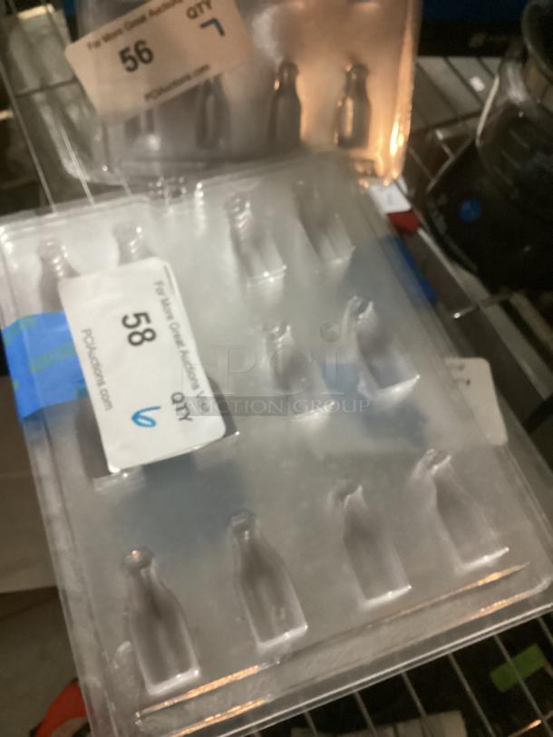 Wine bottle candy mold, clear plastic, holds 6 molds per sheet. Labels show "Qty 6". Ideal for crafting chocolates.