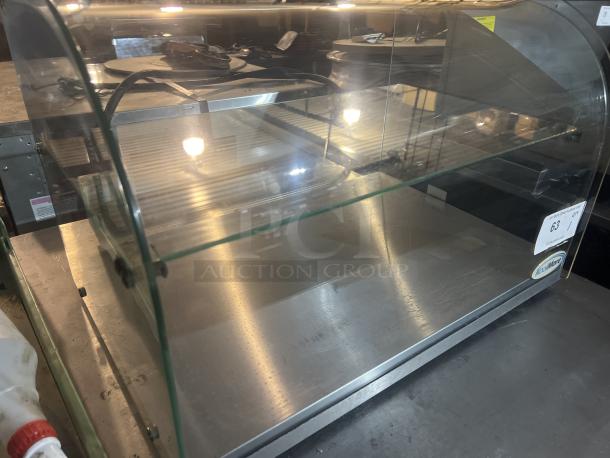 KoolMore Tabletop Glass Bakery Display Case, 22x15x14 inches, clear glass with a metal frame, excellent condition, logo visible.