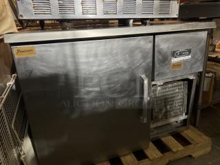 Glenco Burrdian XL Worktop Table, Model SA-10-ST, 41"x33.5"x30". Stainless steel, used condition, features side handle, labels intact.