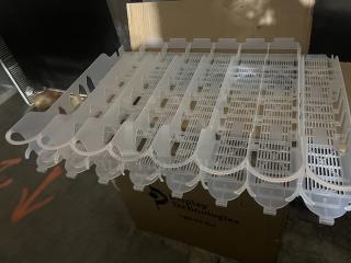 Five Display Technologies cooler soda bottle slides, transparent plastic, excellent condition, on branded cardboard box.