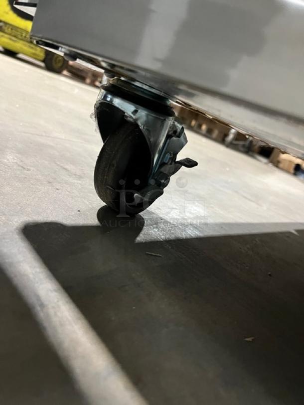 Blue Air BSR49THC commercial refrigerator caster wheel, new condition. Part of a 2019 model solid 2-door reach-in unit.