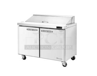 BRAND NEW Blue Air 2022 BLMT48HC 48" stainless steel 2-door refrigerated prep table, cutting board, food pan, poly rack.