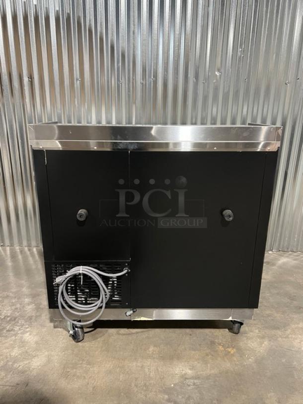 Blue Air BGF36B black 36" glass froster cooler, stainless steel top, slide-back lid, on casters, model BGF-36B, brand new.