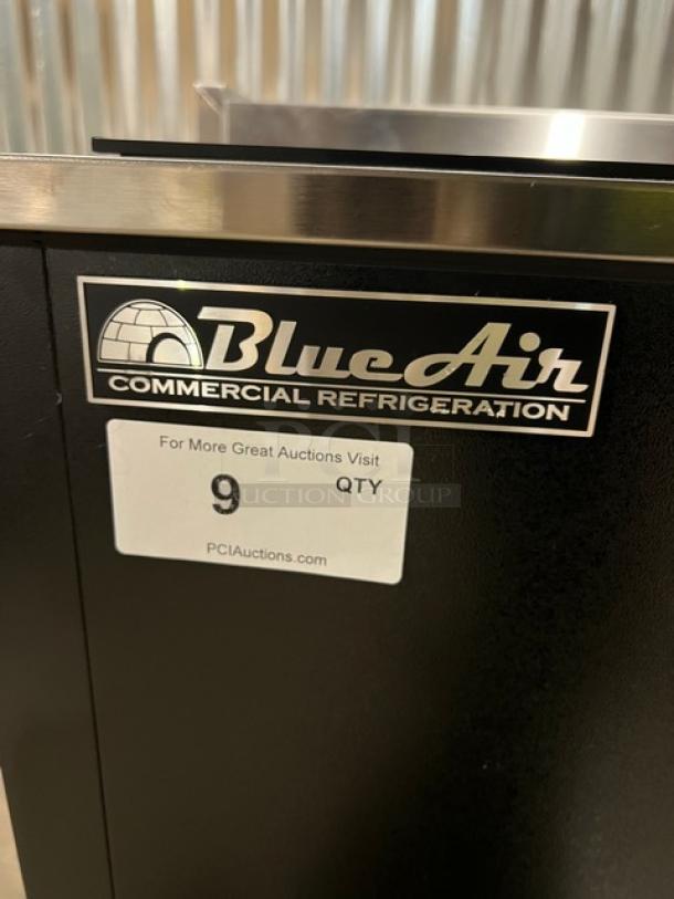 Blue Air Commercial 36" Glass Froster/Bottle Cooler, Model BGF36B, black with stainless steel worktop, slide-back lid.