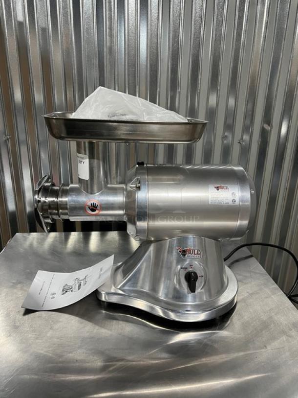 Brand new Blue Air Bull-Grinder BMG480 commercial stainless steel meat grinder, removable bowl/tray, 110-120V, 1 phase.