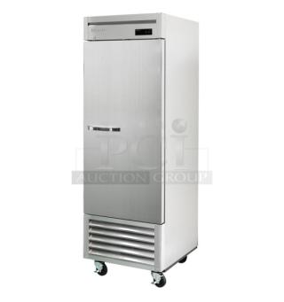 Brand new Blue Air BSF23HC commercial stainless steel single door reach-in bottom mount freezer, 2019 model, on casters.