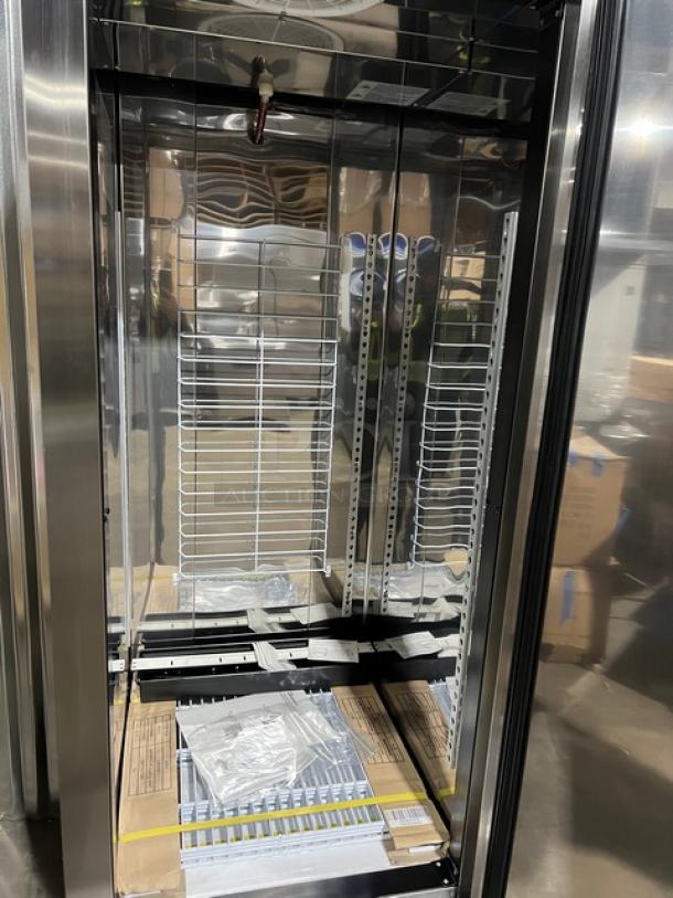 Brand new Blue Air BSF23HC single door freezer, stainless steel, 2019 model, poly-coated rack, on casters, 115V 1 Phase.