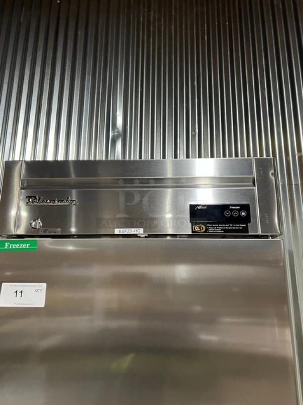 Brand new Blue Air BSF23HC stainless steel single door freezer, 2019 model, with casters and poly-coated rack.