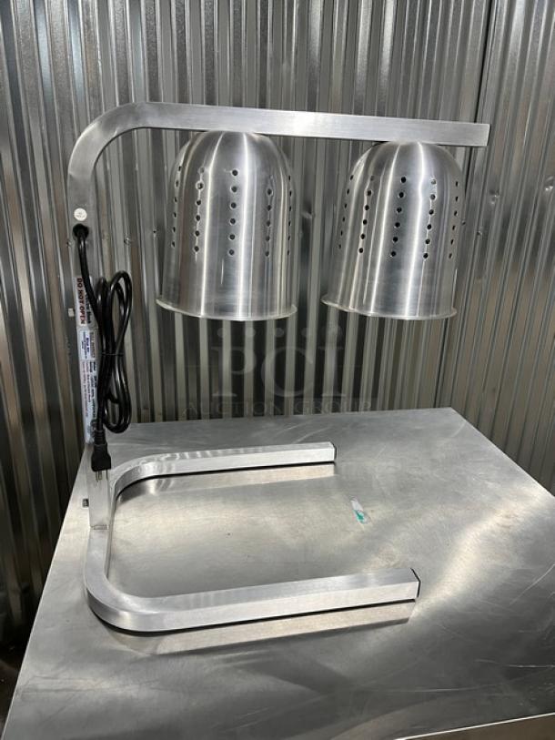 Brand new Blue Air BWL500 stainless steel countertop food warming lamp with dual shatter-proof infrared bulbs, 120V.