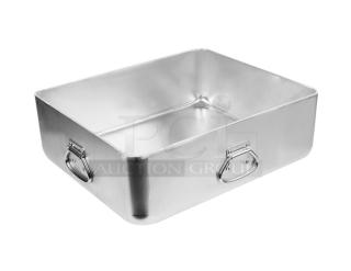 Brand new Vollrath 42 Qt. aluminum roasting pan, 7" deep, model 68391, with side handles for easy transport.