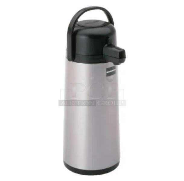Bloomfield stainless steel 2.2L coffee server, model 7759APM. Brand new, glass-lined, pump-type dispenser.