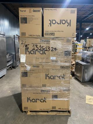 Full pallet of Karat 48 oz. paper food buckets, model FP-PSB48, new condition, 270 per case, brand new packaging.