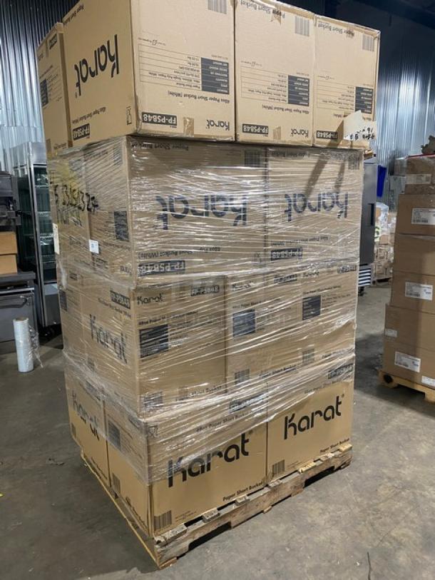 Full pallet of Karat Commercial White 48 Oz. Round Short Paper Food Buckets, Model FP-PSB48, 270 per case. Brand new.